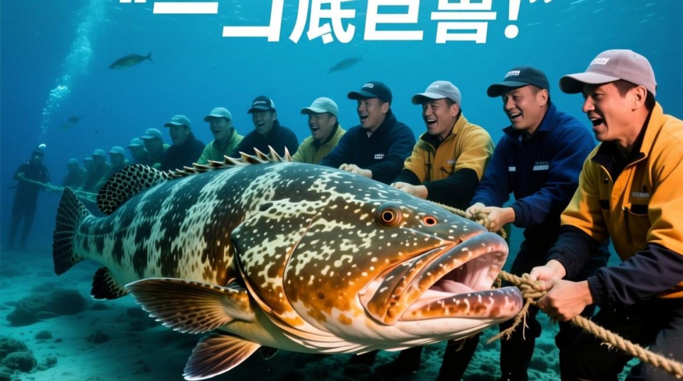 渔民抓160斤巨型石斑鱼 多人拖上岸-图1 渔民抓160斤巨型石斑鱼 多人拖上岸-图1
